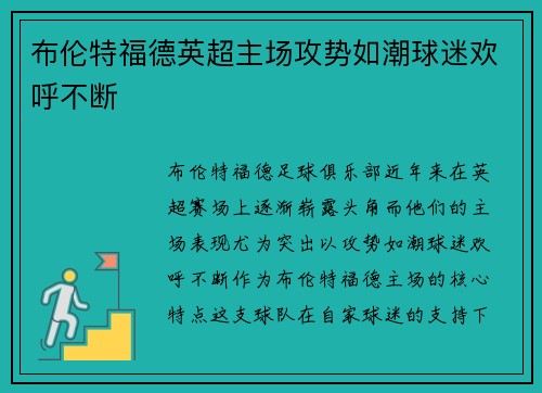 布伦特福德英超主场攻势如潮球迷欢呼不断